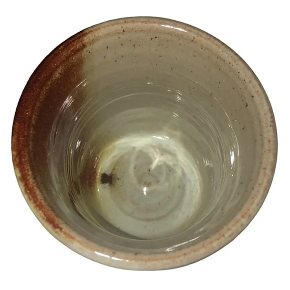 Vintage Ugly Mans Face Pottery Brown Speckled Glaze Artist Signed Handleless Mug - Picture 5 of 7